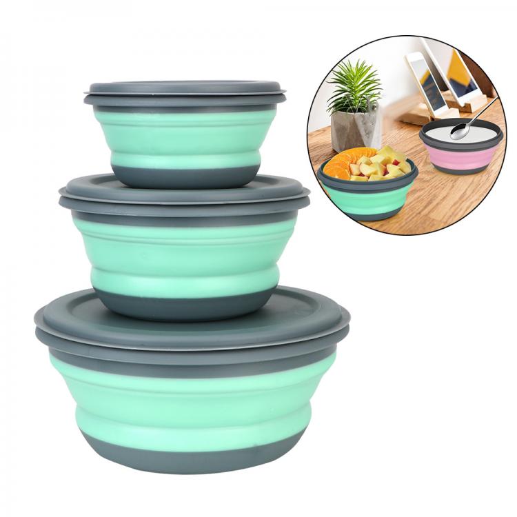 all in one place כלי מטבח ובישול Tableware Set with Lid Folding Lunch Box Food Container Bowl Sets Portable 3Pcs/Set Foldable Salad Bowl Silicone Folding Bowl