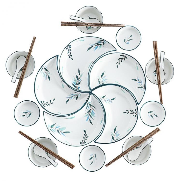 all in one place כלי מטבח ובישול Nordic Ins Creative Willow Leaf Ceramic Snack Plate Dishes China Porcelain Platter Moon-shaped Combination Dishes Dinnerware Set