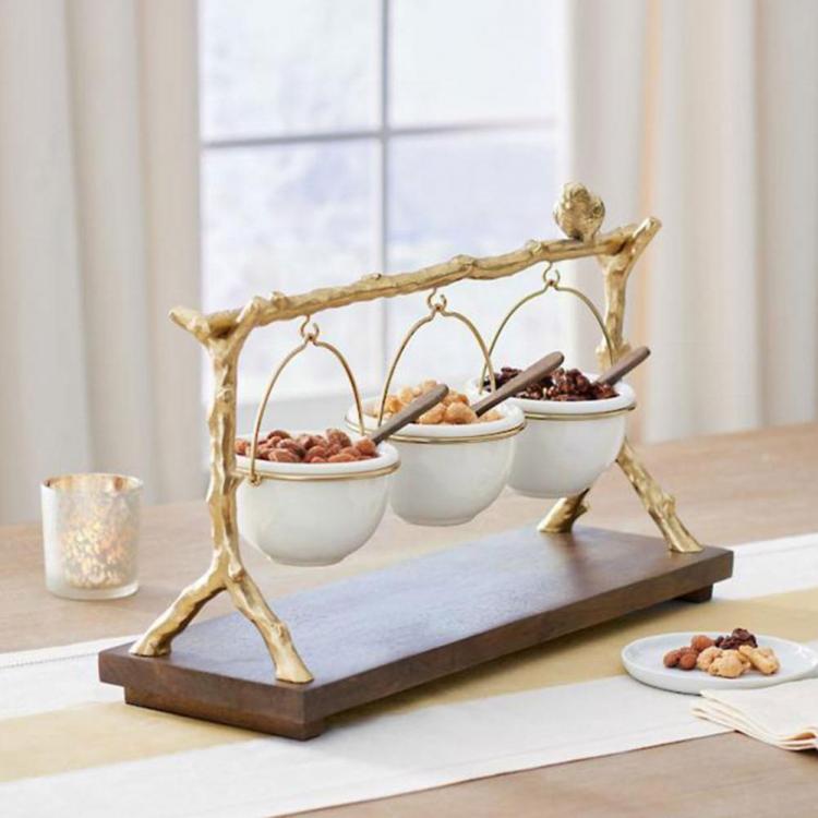 all in one place כלי מטבח ובישול 2021 New Gold Oak Branch Snack Bowl Stand Christmas Snack Home Display Party Decoration Candy H1s0