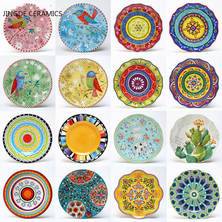 all in one place כלי מטבח ובישול 8 inch round hand-painted flower ceramic plate fruit salad plate dessert steak cuisine kitchen storage decorative tableware