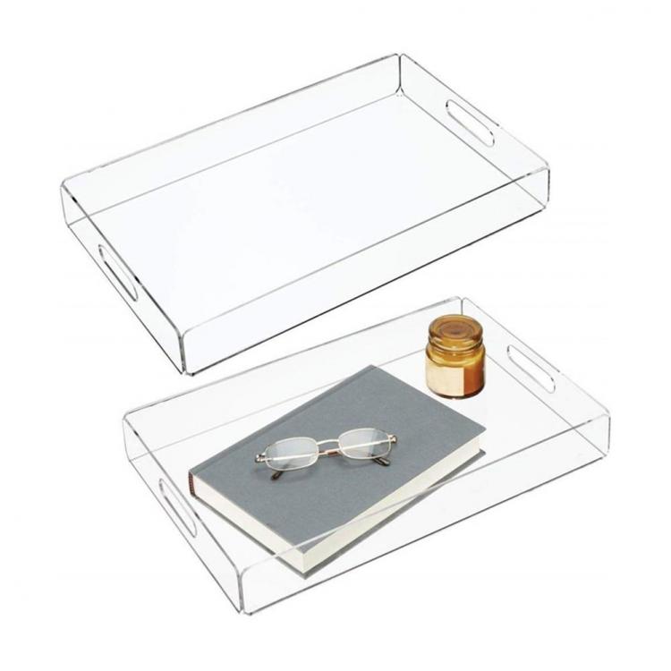 all in one place כלי מטבח ובישול Clear Acrylic Spill Proof Coffee Table Breakfast Tea Serve Food Tray with Handle