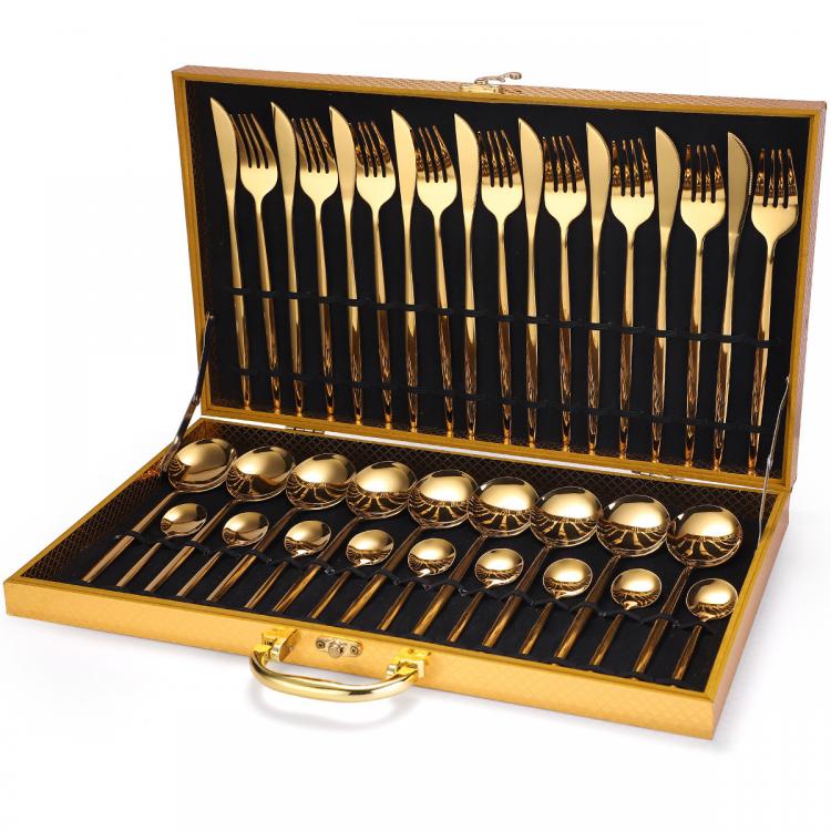 all in one place כלי מטבח ובישול 24pcs Gold Dinnerware Set Stainless Steel Tableware Set Knife Fork Spoon Luxury Cutlery Set Gift Box Flatware Dishwasher Safe