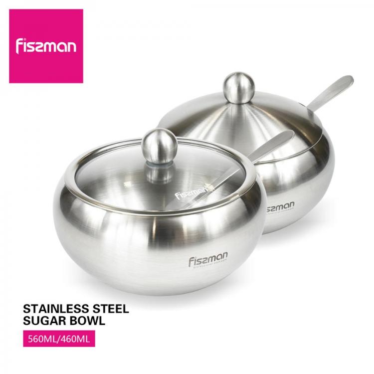 all in one place כלי מטבח ובישול Fissman Sugar Bowl Stainless Steel Cruet with Lid&Spoon Salt Shaker Sauce Cruet Seasoning Jar