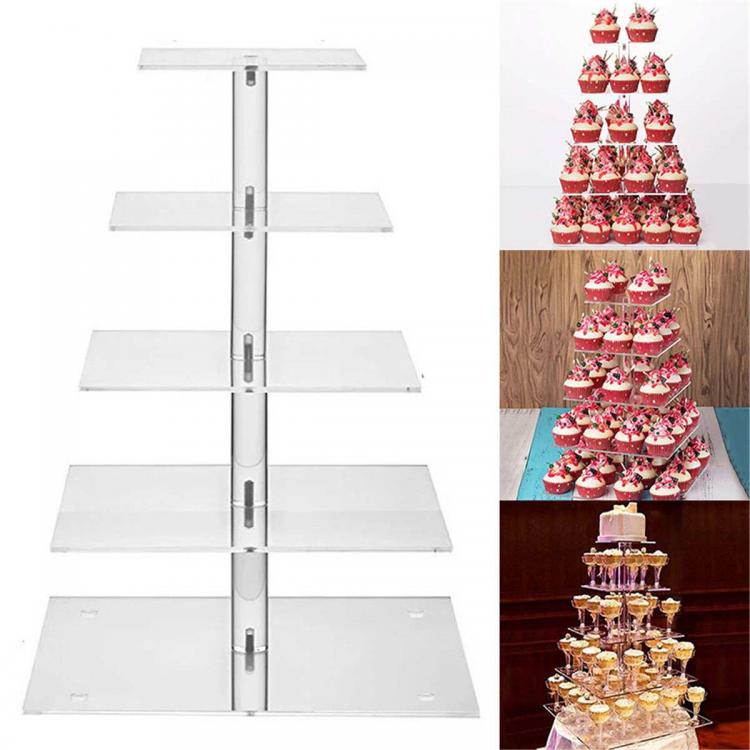 all in one place כלי מטבח ובישול 3/5 Tier Cake Stand  Acrylic Cake Display Stand Transparent Tray Cupcake Holder Wedding Birthday Cake Rack Decor Tools