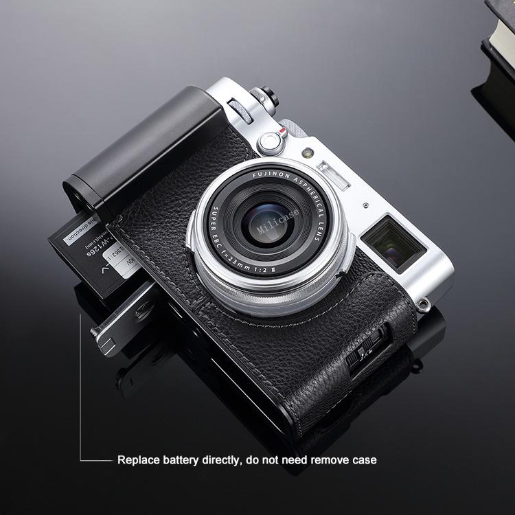 all in one place אביזרים Genuine Leather Camera Half Case Metal Grip Dovetail Plate Built-in for Fujifilm X100V Fuji X-100V Black