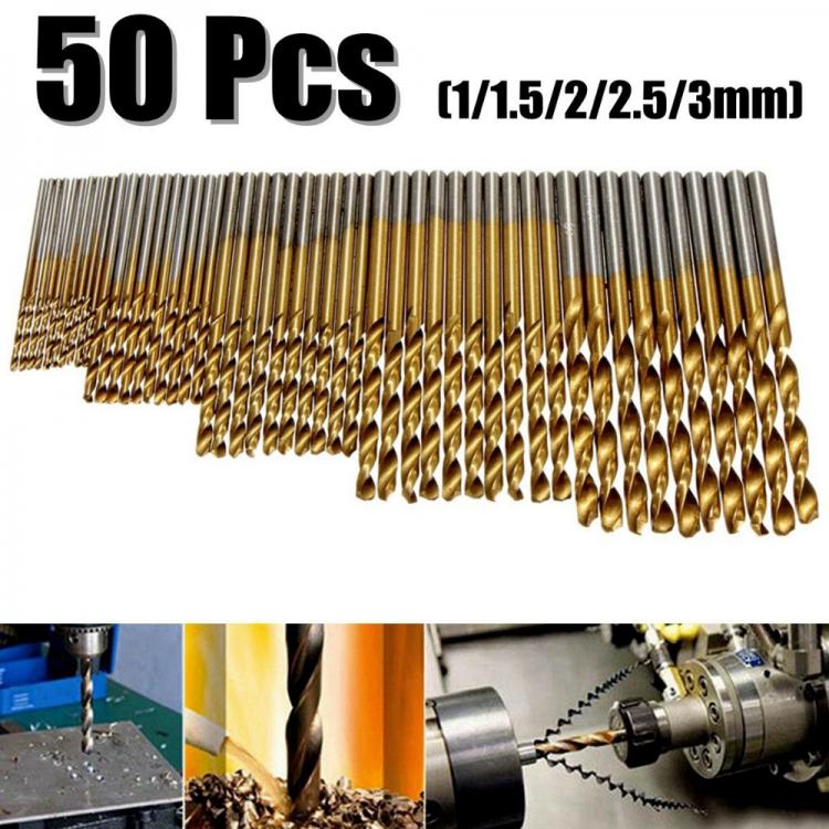 all in one place כלי עבודה 50Pcs Professional Titanium Coated Drill Bits HSS High Speed Steel Drill Bits Set Tool High Quality Power Tools 1/1.5/2/2.5/3mm