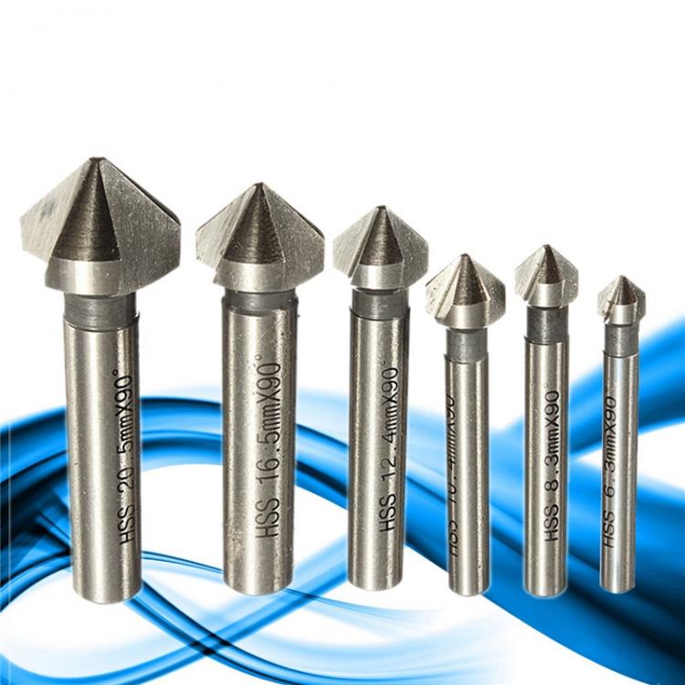 all in one place כלי עבודה Round shank 6pcs 3 Flute 90 Degree HSS Chamfer Chamfering Cutter End Mill Tool Countersink Drill Bit Set 6.3-20.5MM