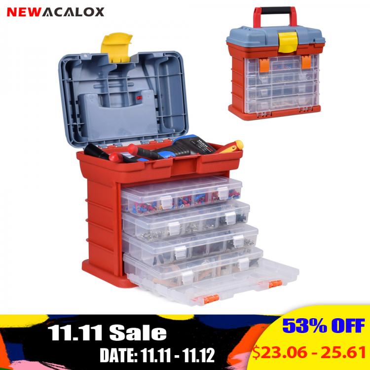 all in one place כלי עבודה NEWACALOX Outdoor Toolbox 4 Layer Fishing Tackle Portable Tool Case  Screw Hardware Plastic Storage Box with Locking Handle