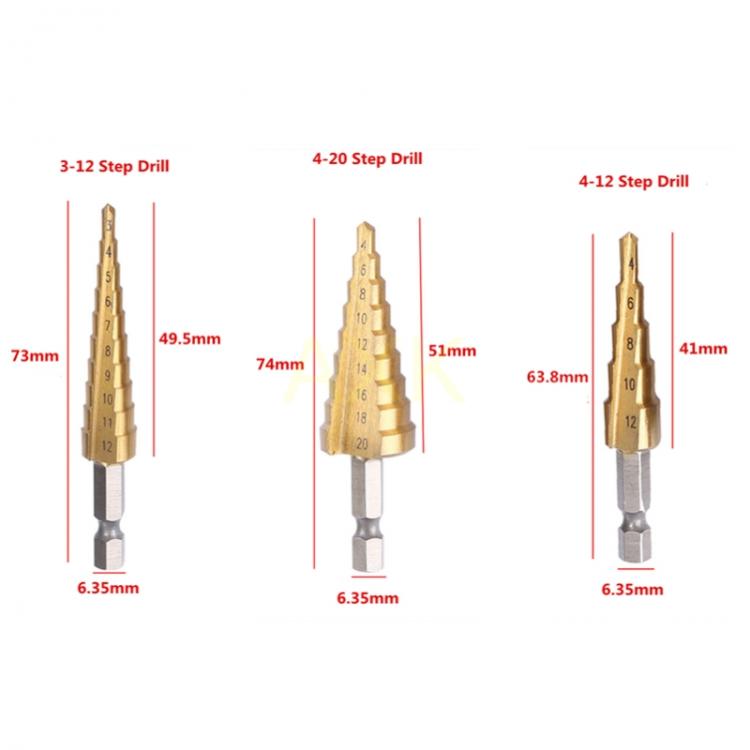 all in one place כלי עבודה 3-12mm 4-12mm 4-20mm HSS Straight Groove Hexagonal Step Drill Bit Set Titanium Coated Wood Metal Hole Cutter Core Drill Bit Set