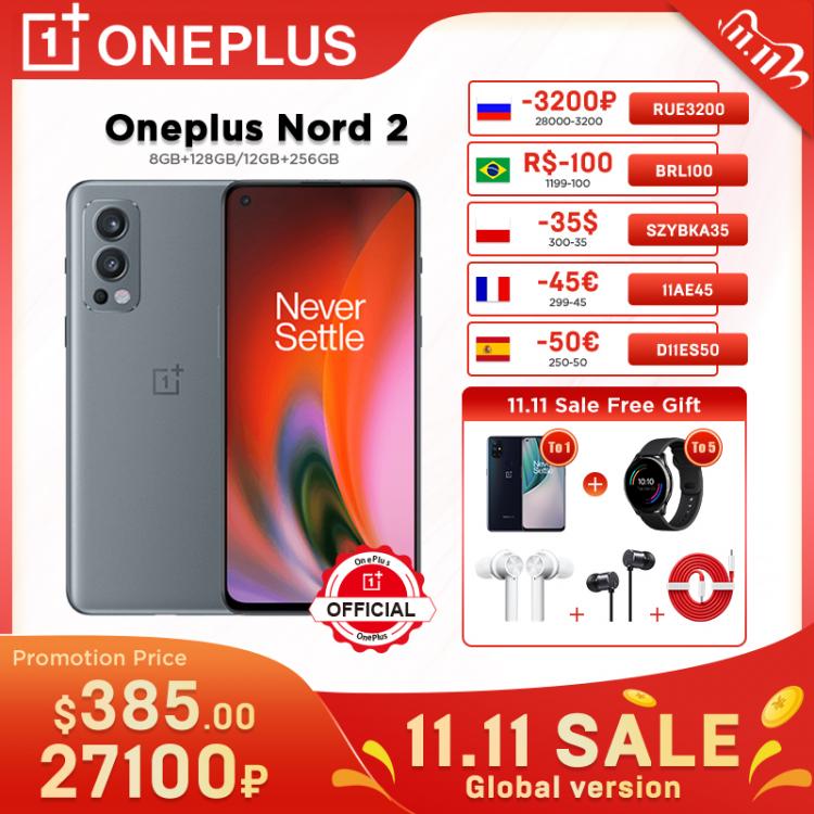 all in one place טלפונים סלולרים Global Version Oneplus Nord 2 5G Smartphone Octa Core Dimensity 1200-AI AMOLED 90Hz 65W Warp Charge 50 MP AI Rear Camera   NFC