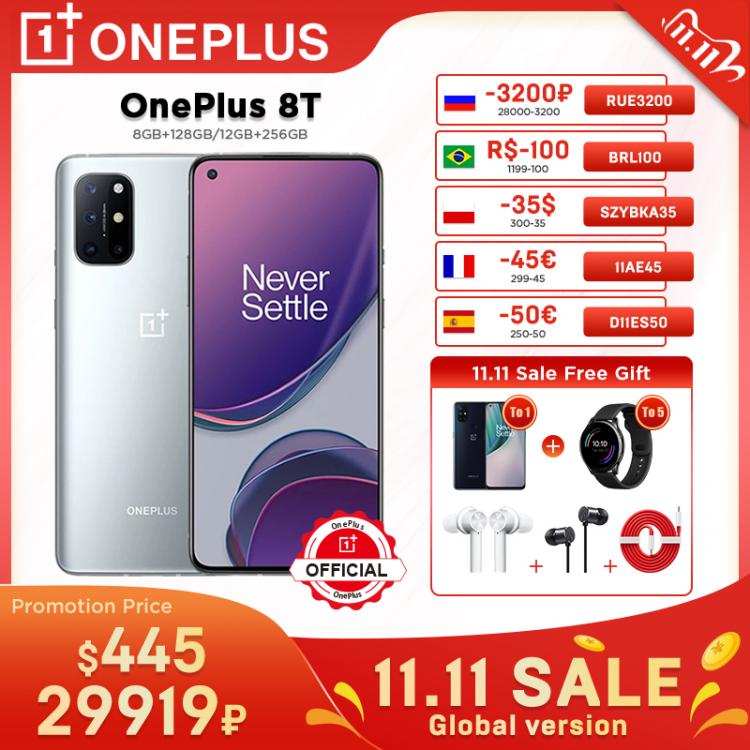 all in one place טלפונים סלולרים Global Version OnePlus 8T 5G Smartphone Snapdragon 865 48MP Camera 120Hz AMOLED Fluid Screen 65W Fast Charging NFC Mobile Phone
