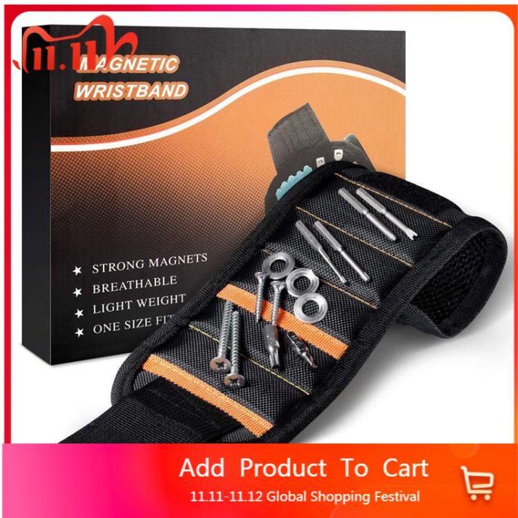 all in one place כלי עבודה New Upgrade Two Pockets 15 Grid Powerful Magnetic Wristband Tool Storage For Screws Nails Nuts Bolts Drill Bits Tool Kit