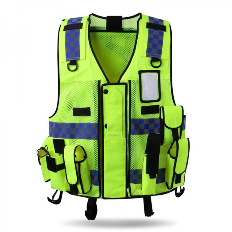 all in one place כלי עבודה Unisex Reflective Vest Mesh Breathable Waistcoat Pockets Zipper fit Tactical Traffic Night High Visibility Safety Clothing