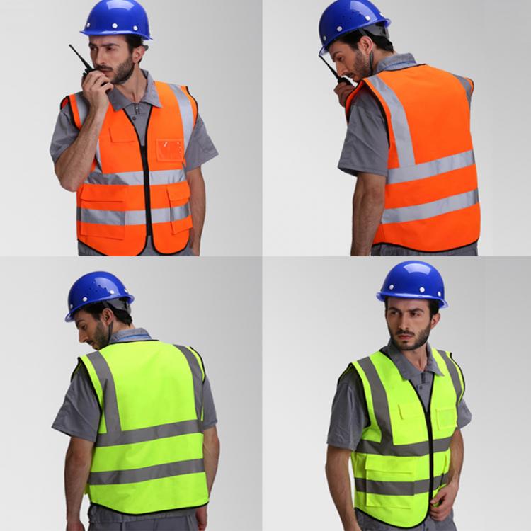 all in one place כלי עבודה High visibility yellow orange vest with pockets safety reflective vest custom silk print Customizable company logo