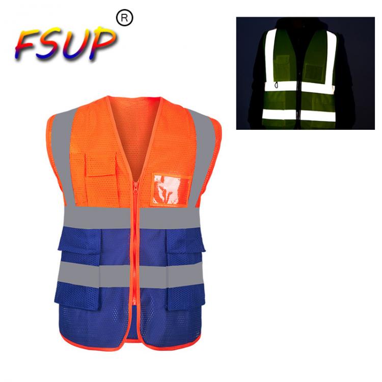 all in one place כלי עבודה FSUP Safety Clothes 7 Pockets High Visibility Zipper Front Safety Vest With Reflective Strips For Work Traffic Safety