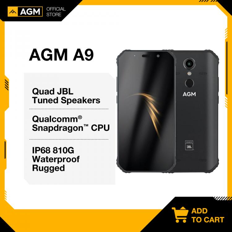 all in one place טלפונים סלולרים OFFICIAL AGM A9 JBL Co-Branding 5.99" FHD+ 4G+64G Android 8.1 Rugged Phone 5400mAh IP68 Waterproof Smartphone Quad-Box Speake