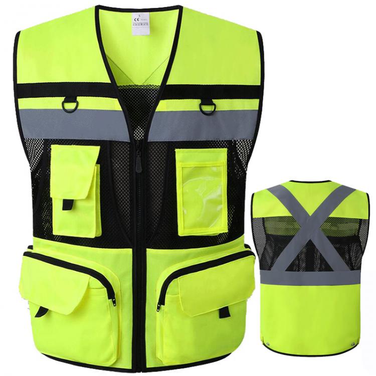all in one place כלי עבודה High Visibility Utility Safety Vest Mesh Breathable Work gilet Hi Vis Yellow Reflective Vest Workwear