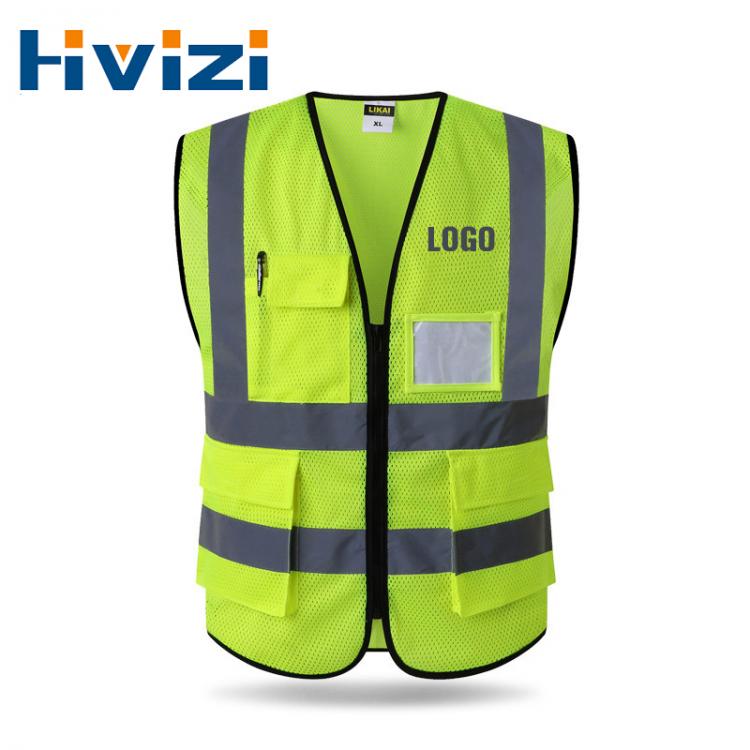 all in one place כלי עבודה 5 Pockets High Visibility Zipper Front Safety Vest With Reflective Strips Motorcycle Vest Mesh For Summer