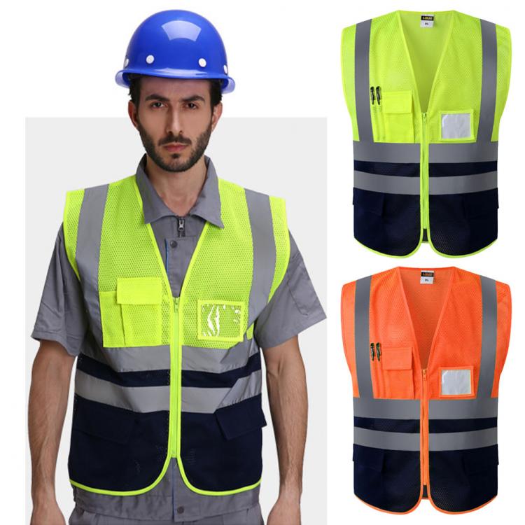 all in one place כלי עבודה Safety Vest Night Running Mesh Cloth Adult Multi Pocket Working Waistcoat Warning Reflective Strip High Visibility Construction