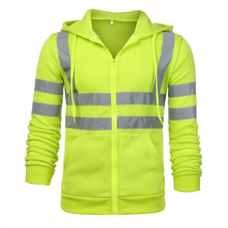all in one place כלי עבודה Men's Hi Vis Lime Green Hoodied Sweatshirt Pullover Fleece jacket With Reflective Tripes Working Clothes