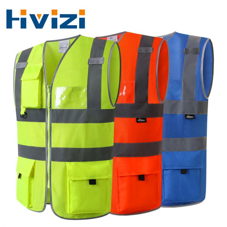 all in one place כלי עבודה hi vis Safety Vest Night Running Mesh Cloth Adult Multi Pockets Working Waistcoat Warning Reflective Strip Outdoor Construction