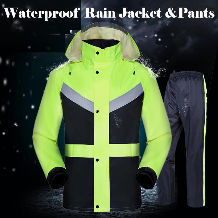 all in one place כלי עבודה High visibility yellow lime green split raincoat with reflective strips tapes rain suit rainwear jacket & pants free shipping