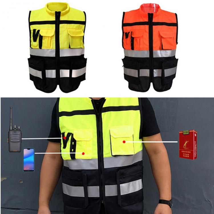 all in one place כלי עבודה High Visibility Zipper Front Safety Vest With Reflective Strips Bicycle and Motorcycle Riding Safety Clothing Multi-Pockets