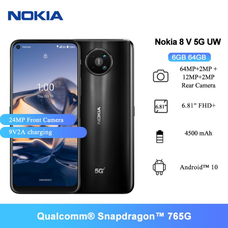all in one place טלפונים סלולרים Nokia 8 V 5G UW Cell Phones 6.81 Inches FHD+ Snapdragon 765G 64 MP Camera 4500mAh Mobile Phones 6GB RAM 64GB ROM Android 10