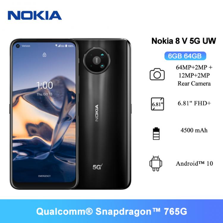 all in one place טלפונים סלולרים Nokia 8 V 5G UW  Smartphone 6.81" FHD+ Qualcomm Snapdragon 765G 6GB Ram 64GB 64 MP Camera 4500mAh Battery Android Mobile Phon