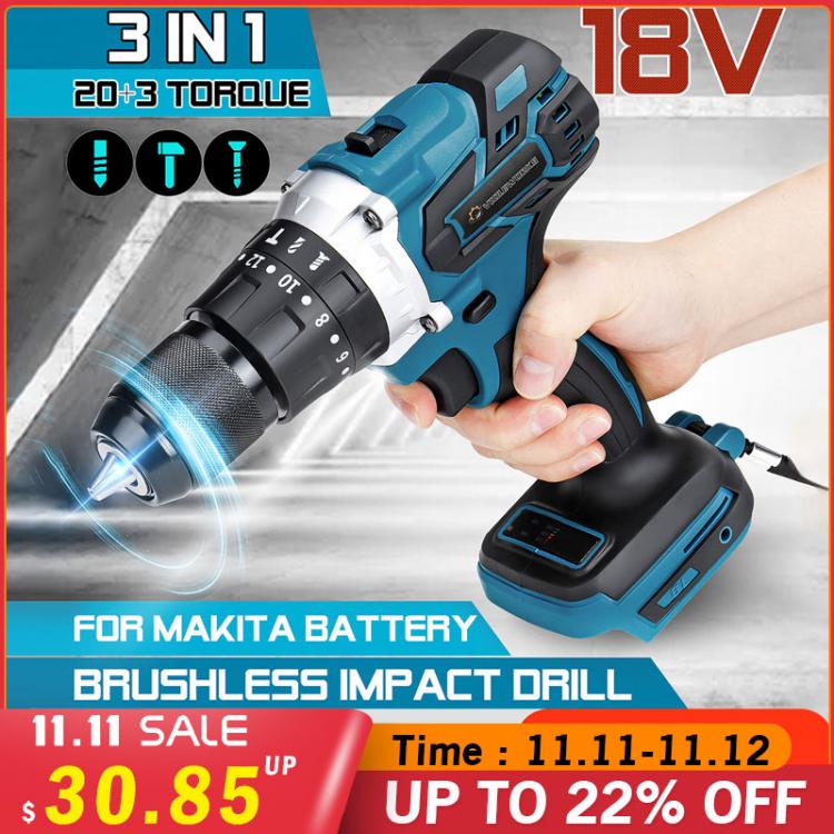 all in one place כלי עבודה 3 in 1 Brushless Electric Drill Hammer Electric Screwdriver 13mm 20+3 Torque Cordless Impact Drill for Makita Battery 18V