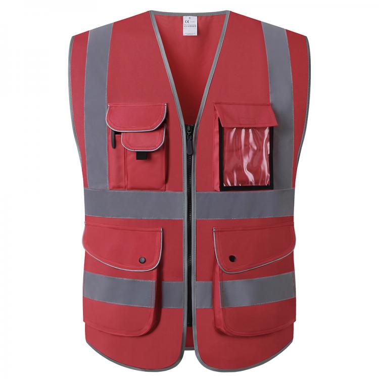 all in one place כלי עבודה 9  Pockets High Visibility Safety Vest Reflective With Pockets and Zipper Red Work vest For Men And Women