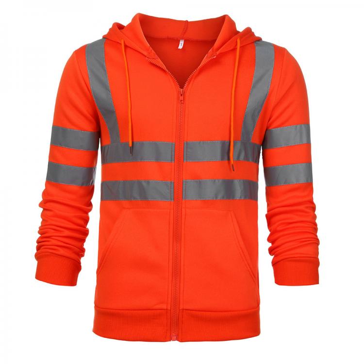 all in one place כלי עבודה Men's Hi Vis Orange Fleece jacket Hoodied Sweatshirt Pullover With Reflective Tripes Working Clothes