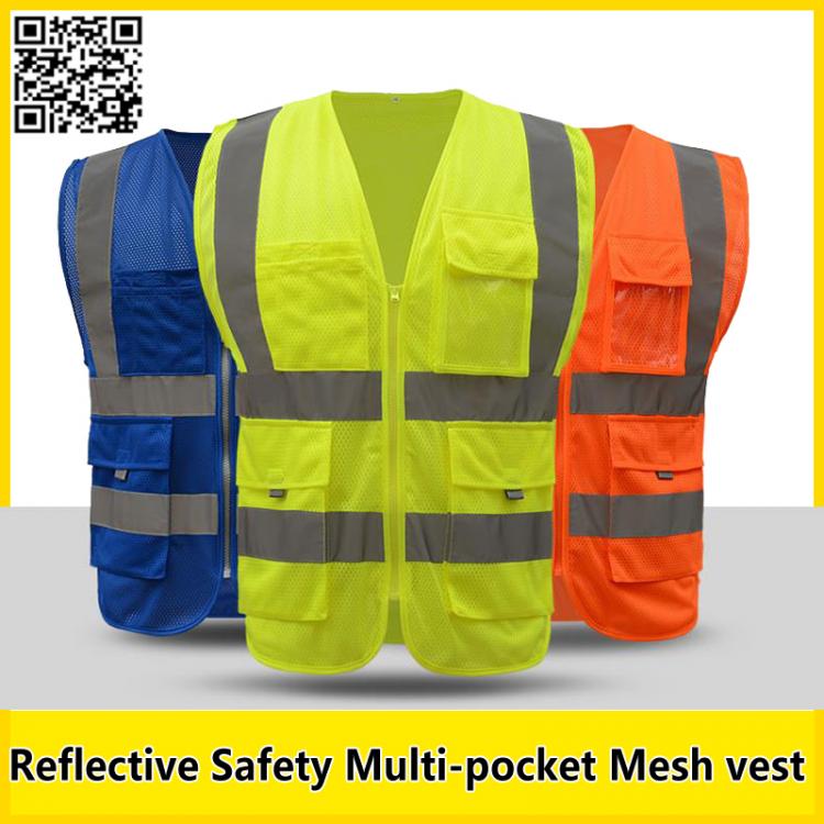 all in one place כלי עבודה SFvest Men's  Multi-pocket Reflective safety vest work vest quick dry Fluorescent yellow workwear blue vest free shipping