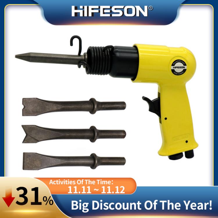 all in one place כלי עבודה HIFENSON  120mm Air Hammer Professional Handheld Pistol Gas Shovels Small Rust Remover Pneumatic Tools with 4 Chisels set