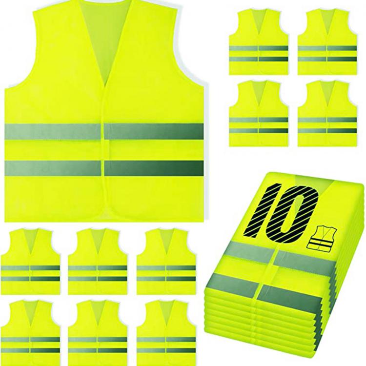 all in one place כלי עבודה 10 Pack Yellow Reflective High Visibility Safety Vest Hi Vis Silver Strip Men Women Security Equipment Night Work Tops A20