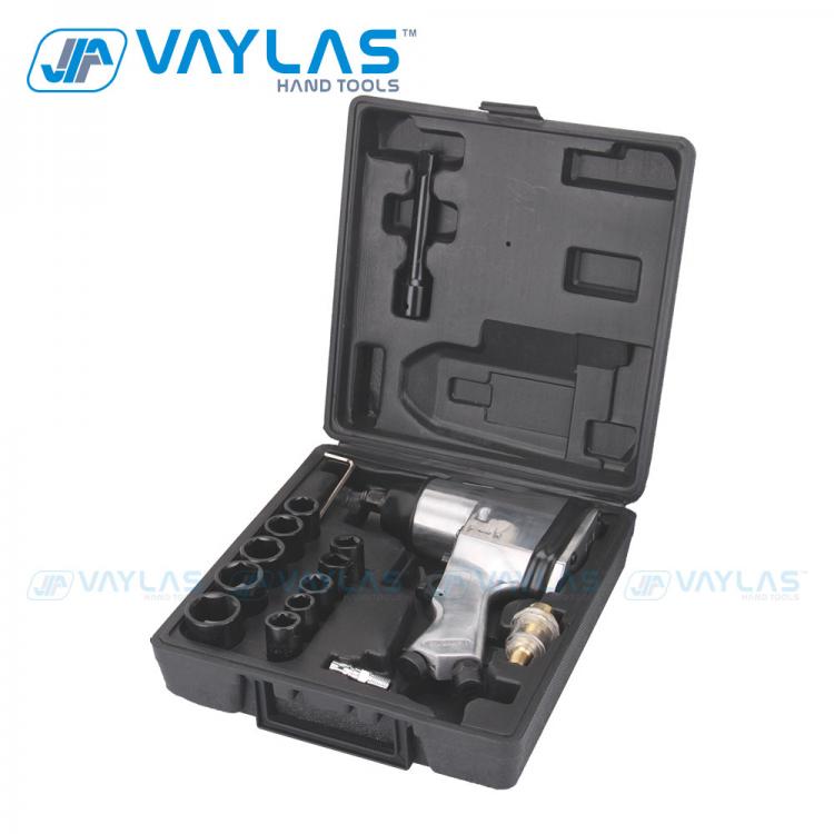 all in one place כלי עבודה 1/2" Drive Pneumatic Air Impact Wrench Kit Set Single Hammer Front Exhaust With 10 Pieces Sockets