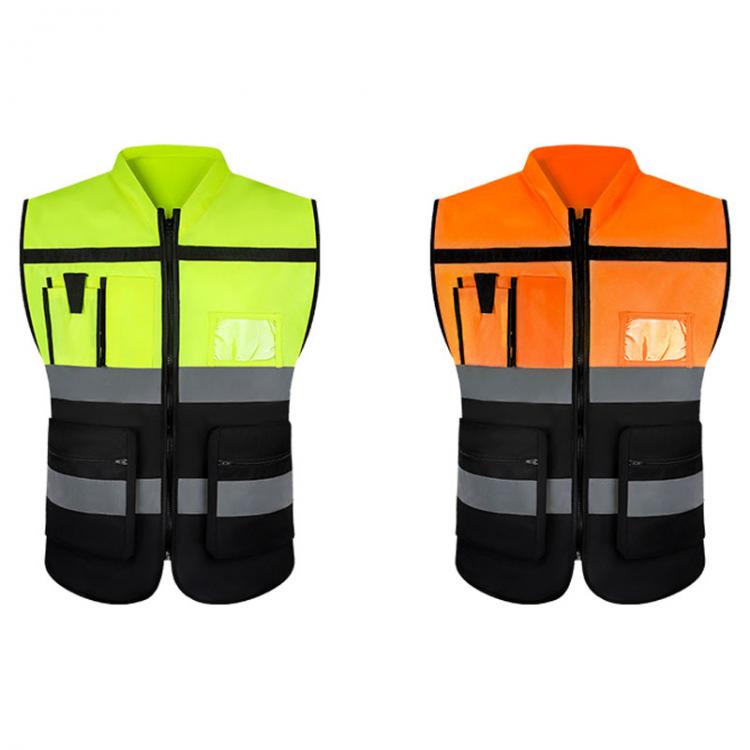 all in one place כלי עבודה orange/yellow High Visibility Security Reflective Vest Pockets Design Reflective Vest Outdoor Traffic Safety Cycling Wear