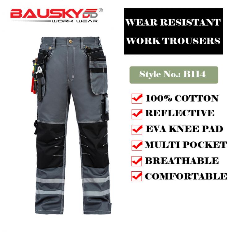 all in one place כלי עבודה Bauskydd Mens Male Durable workwear multi-pocket  trousers with knee pads reflective strips 100% cotton work pants free shipping