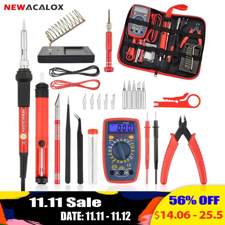 all in one place כלי עבודה 60W/80W LCD Electric Soldering Iron Kit with Digital Multimeter Desoldering Pump Welding Tools 110V/220V Soldering Iron Pen