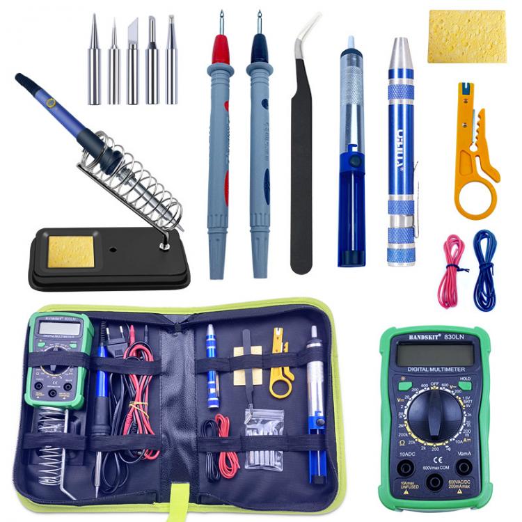 all in one place כלי עבודה Free Shipping 18pcs Adjustable Temperature Electric Soldering Iron Kit 60w Household Multimeter Small Tool Set Bag US/UK/EU Plug