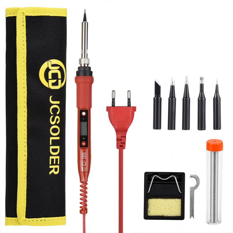 all in one place כלי עבודה QHTITEC JCD 80W Adjustable Temperature Portable LCD Tin Soldering Iron Electric Kit Welding Tool Wooden Iron Set for Diy Kit Tip