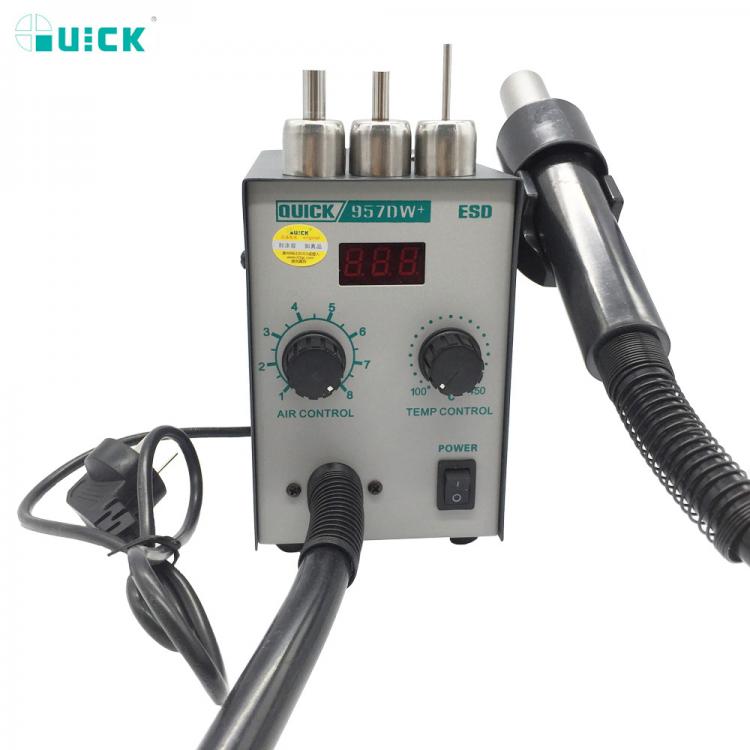 all in one place כלי עבודה Newest 220V QUICK 957DW+ LED Display Adjustable Hot Air Heat Gun With Helical Wind 400W SMD rework station With 3 Air Nozzles