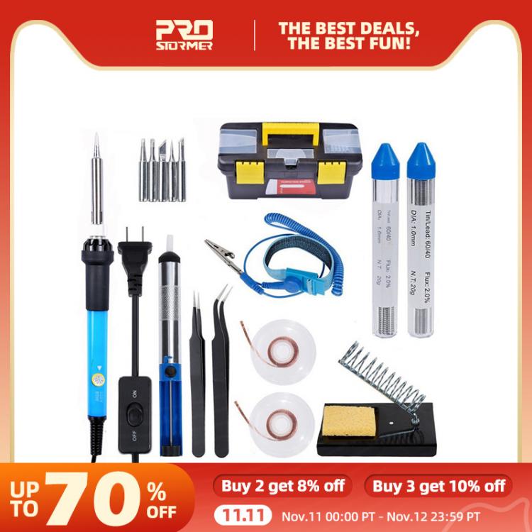 all in one place כלי עבודה PROSTORMER 60W Soldering Iron Toolbox 110V US/220V EU Adjustable Temperature Kit Soldering Board Set Repair Tool