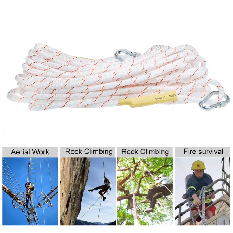 all in one place כלי עבודה 20M/64ft Outdoor Climbing Rope Safety Rope Reflective Rope Afloat Escape Rope with Double Carabiners Fire Rescue Rope