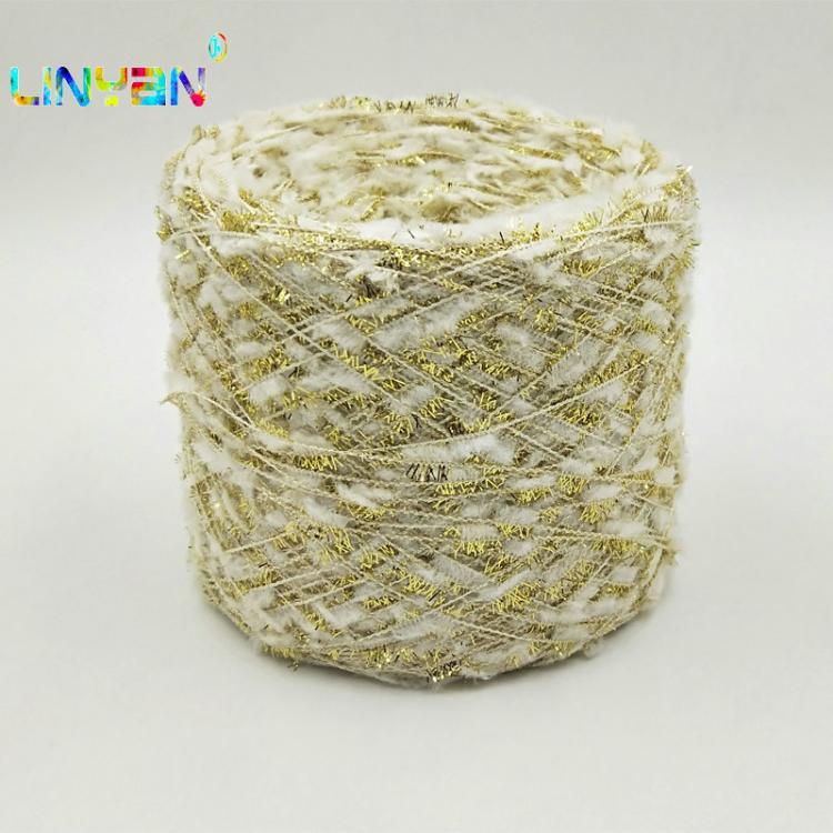 all in one place מלאכת יד 100g*1 piece Gold and white toothbrush yarn hand knitting Crochet knitting yarn for knitting wholesale weave knitting yarn t4