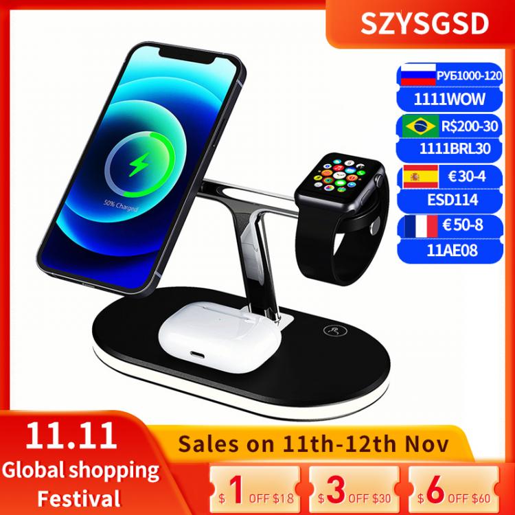 all in one place אביזרים 3 In 1 Magnetic Fast Wireless Charger For iPhone 13 12 ProMax Chargers 15W Wireless Charging Dock Stand For Apple Watch Charging