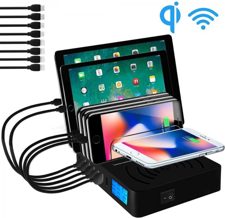 all in one place אביזרים Multi USB Charger Qi Fast Wireless Charger For Iphone 8 X 11 Pro Samsung S10 LCD Display Quick Charge Carregador Dock Station