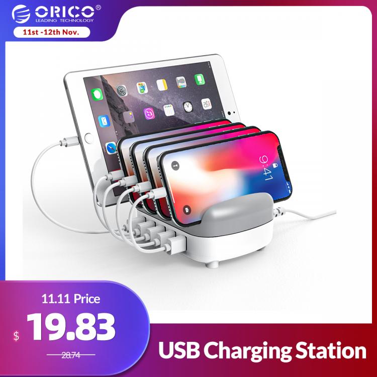 all in one place אביזרים ORICO 5 Ports USB Charger Station Docking with Holder 40W 5V2.4A Charging Free USB Cable for iphone Samsung Xiaomi PC Tablet