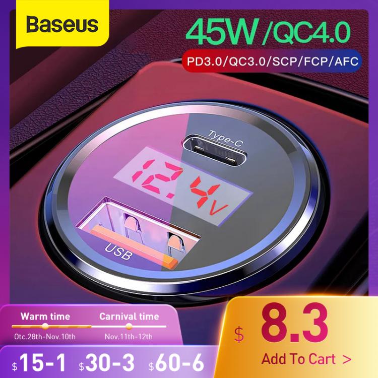 all in one place אביזרים Baseus Quick Charge 4.0 3.0 Car Charger For Xiaomi Mi 9 Redmi Note 7 Pro 45W PD Fast Phone Charger AFC SCP For iPhone 11 Pro Max