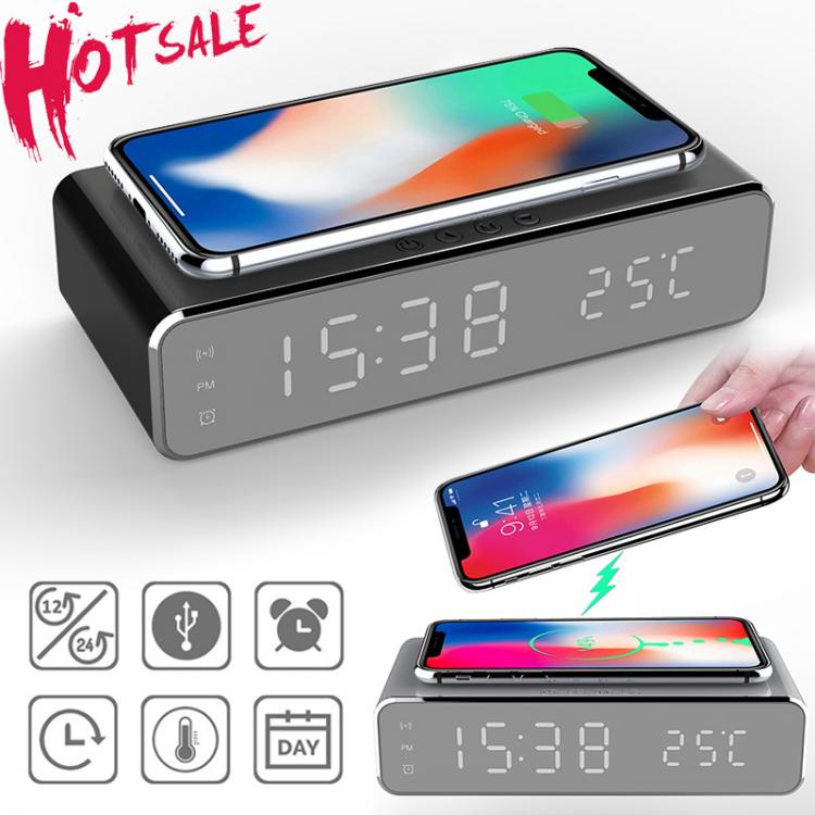 all in one place אביזרים LED Electric Alarm Clock Charging Pad Digital Thermometer Clock HD Mirror Clock with Phone Wireless Charger and Date